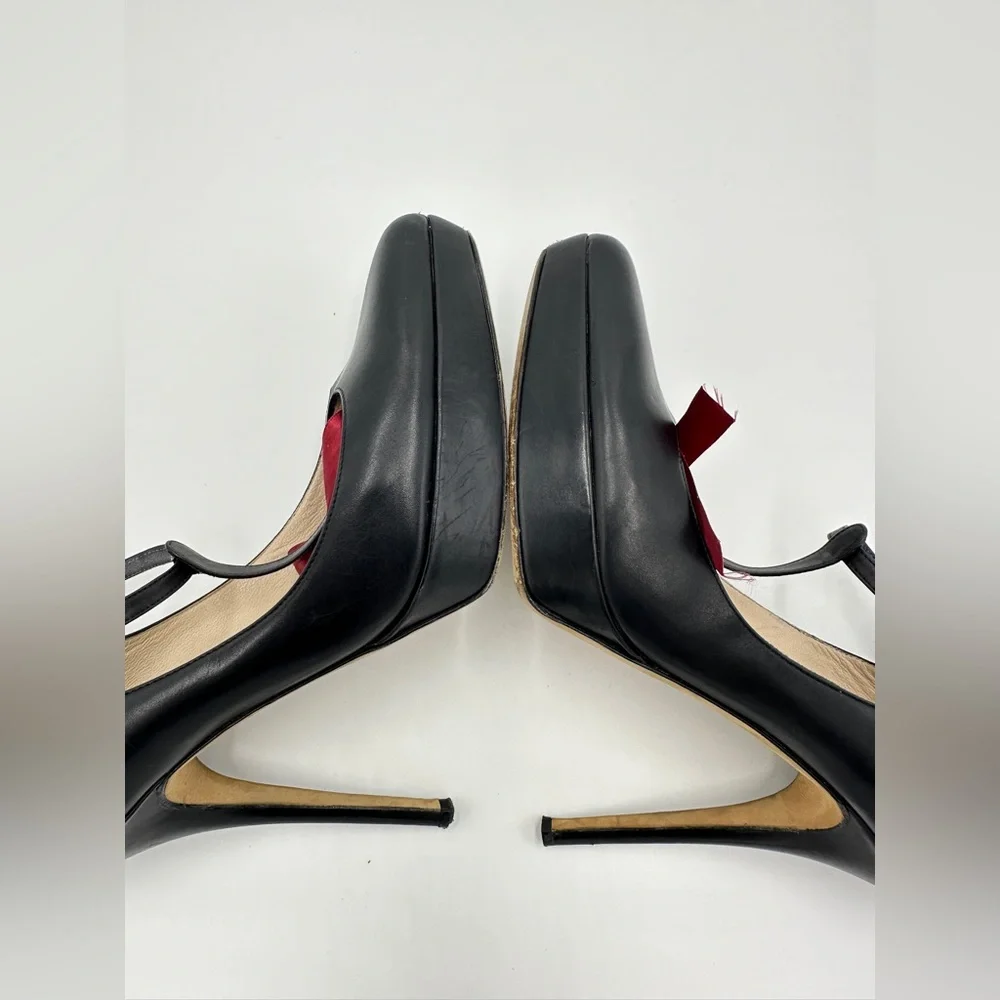 YSL Mary‎ Jane Pumps Black Leather 40 US 10 Yves Saint Laurent Heels Rive Gauche